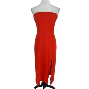 SNDYS Everyday Strapless Midi Dress Size Medium Orange Linen Blend Summer Chic